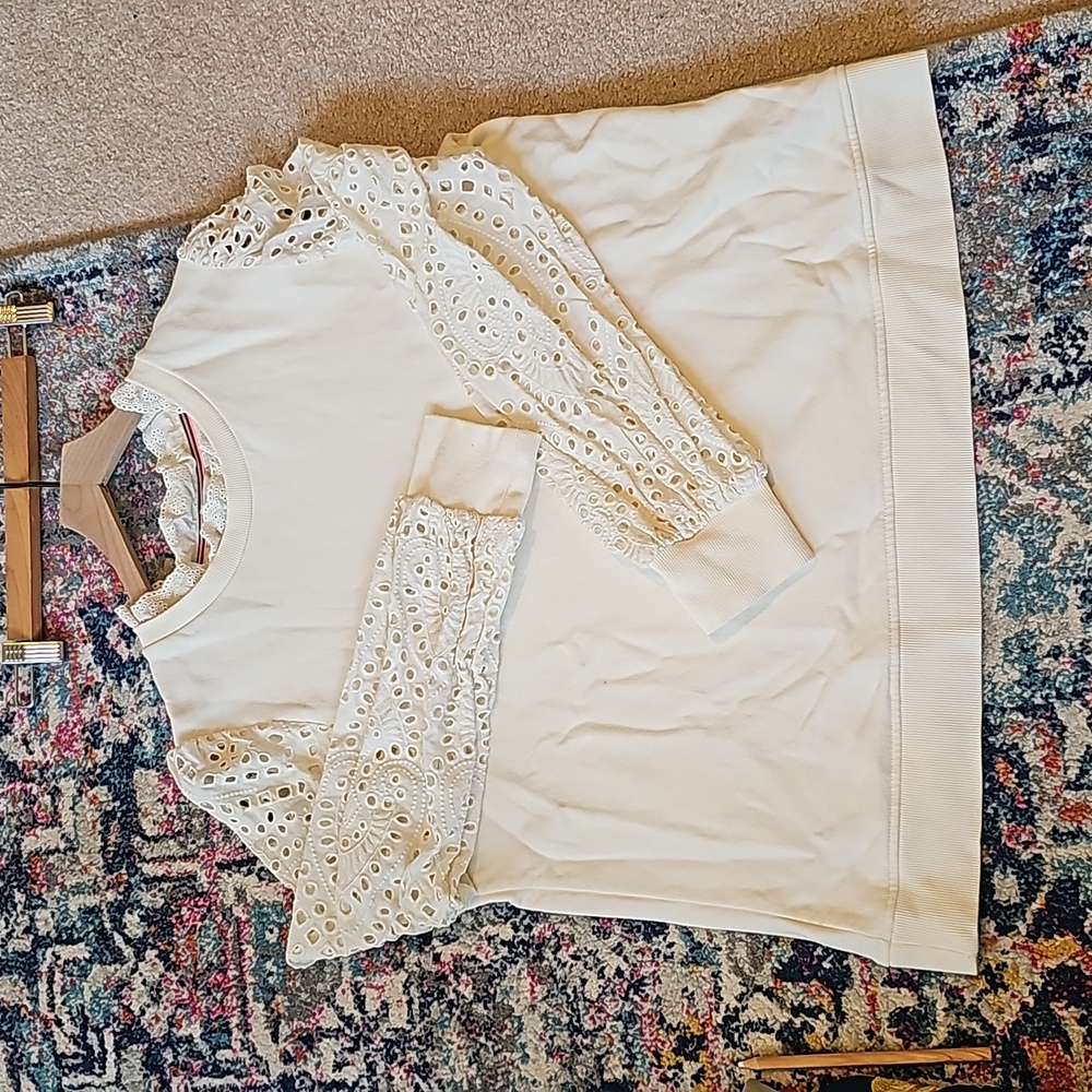 Boden off-white sweater with broderie anglaise sleeves US size 14 - Picture 10 of 10